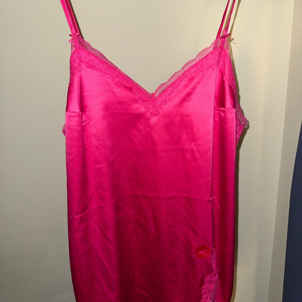 Victoria's Secret Hot Pink Satin with Lace trim